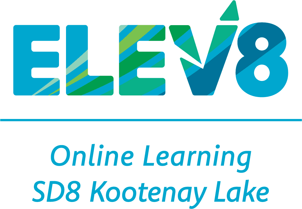Logo for ELEV8 online learning program at SD8 Kootenay Lake - blue and green