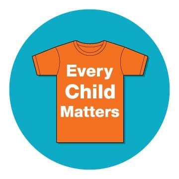 Orange t-shirt with white text saying "Every Child Matters"