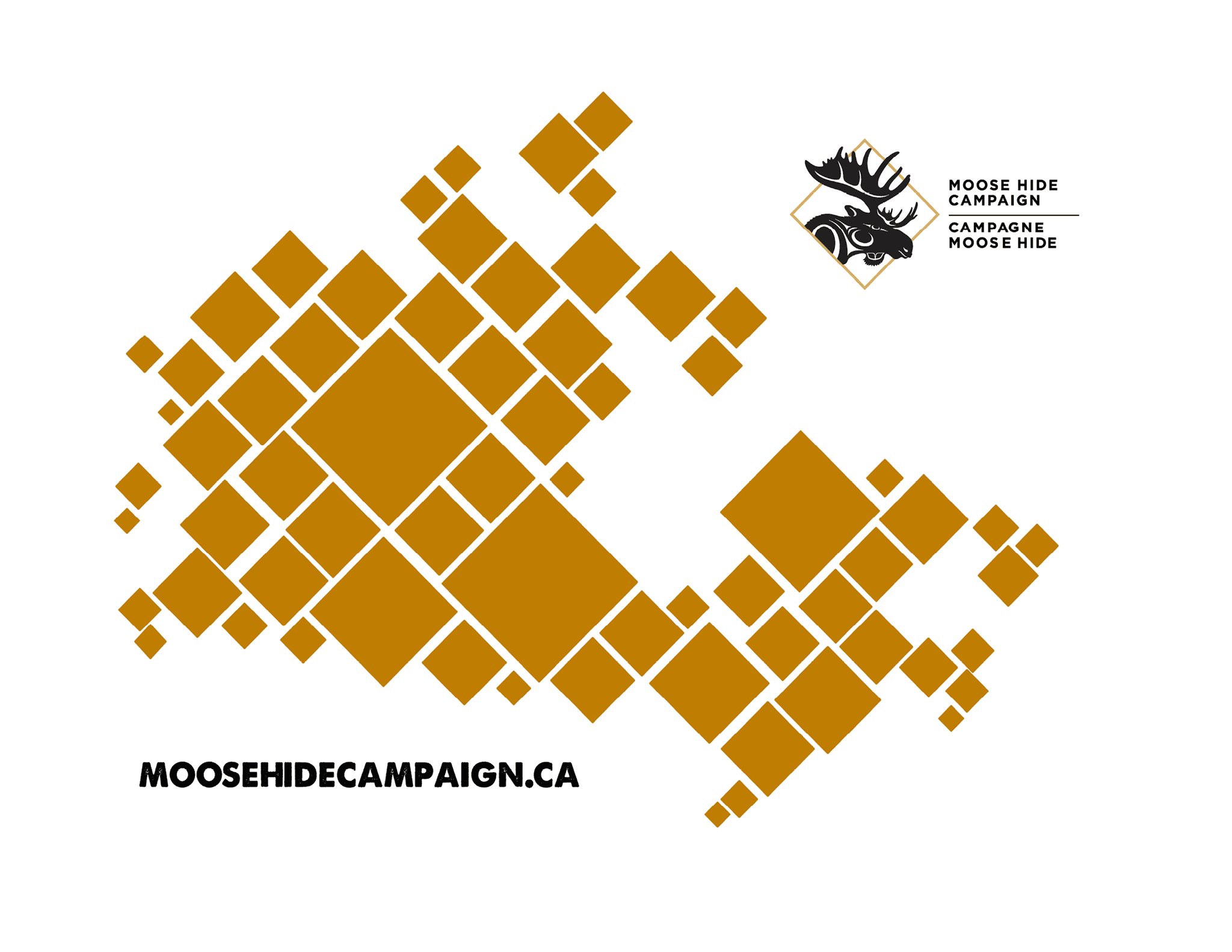 Graphic of a map of Canada made to look like a pixelated piece of moosehide