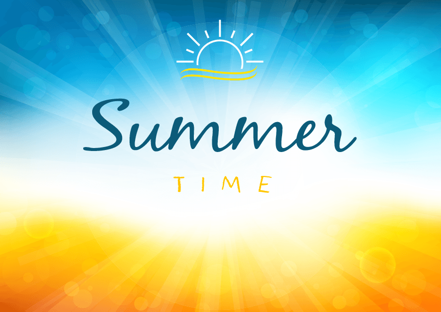 A turquoise and yellow graphic with the text, "Summer Time" in contrasting font.